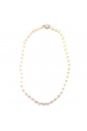 Freshwater Nucleated Pearl Necklace Silver Microsetting 10mm Ball Clasp