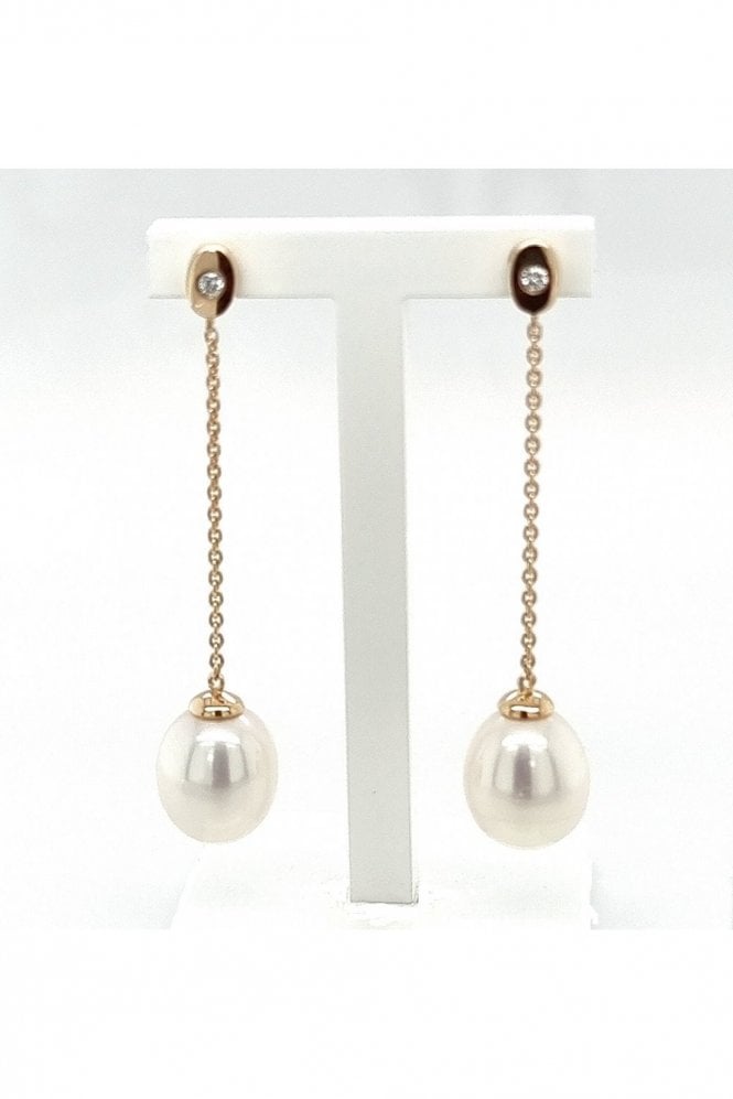 Freshwater Pearl & Diamond Drop Earrings 9ct Yellow Gold Earring, Posts & Butterflies