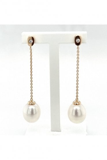 Freshwater Pearl & Diamond Drop Earrings 9ct Yellow Gold Earring, Posts & Butterflies