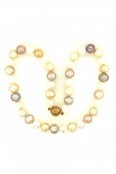  Freshwater White & Pink Pearl Strand Necklace Rose Gold Plated Magnetic Clasp