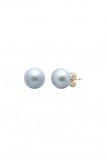 Grey Pearl Stud Earrings 9ct Yellow Gold