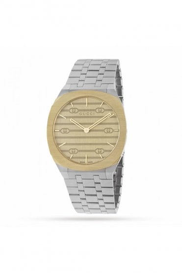 Gucci 25H Steel and Gold PVD Watch YA163405
