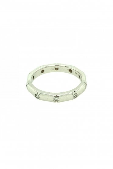 Hearts On Fire Round Brilliant 0.28ct Diamond Bamboo Ring 18ct White Gold Rubbed Over Set