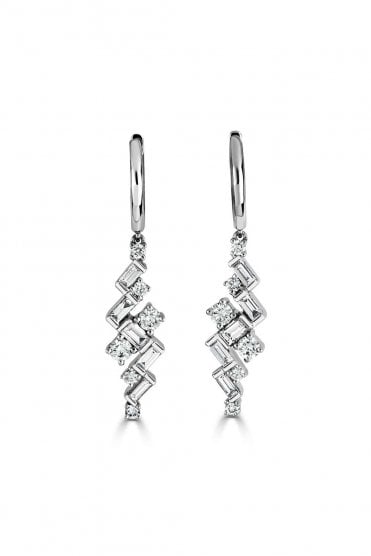 Jazz Hoop Earrings  18ct White Gold Stone Set