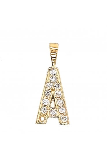 Letter A 18ct Yellow Gold and Diamond Charm Pavé Set Diamonds