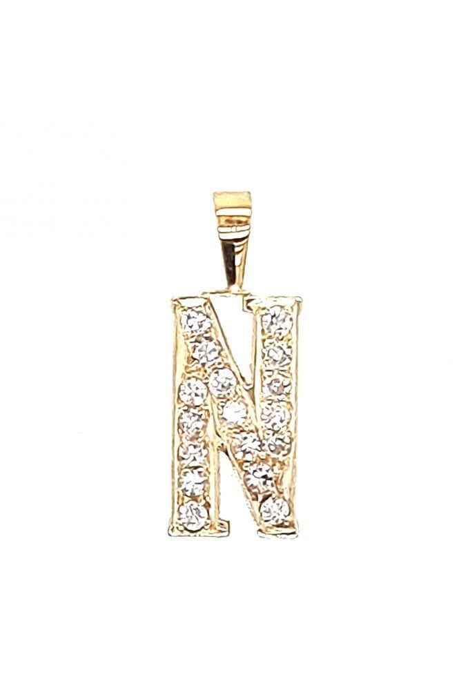 Letter N 18ct Yellow Gold and Diamond Charm Pavé Set Diamonds