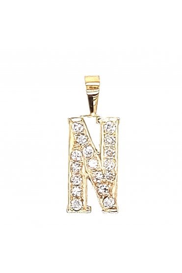 Letter N 18ct Yellow Gold and Diamond Charm Pavé Set Diamonds