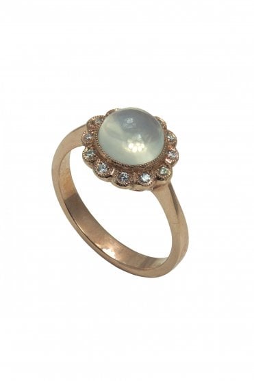 Moonstone & Diamond Cluster Ring 9ct Rose Gold