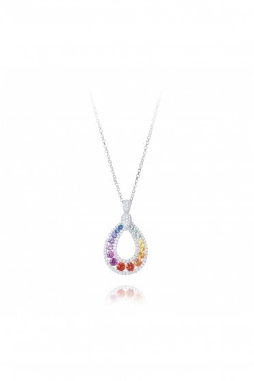  Multi Coloured Sapphires & Diamond Pendant 18ct White Gold Chain 16 Inches