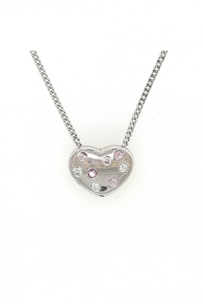 PINK SAPPHIRE AND DIAMOND HEART PENDANT WITH CHAIN 0.10CT TOTAL PINK SAPPHIRE WEIGHT 0.12CT TOTAL DIAMOND WEIGHT 16" FILED CURB CHAIN 18CT WHITE GOLD