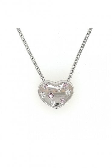 PINK SAPPHIRE AND DIAMOND HEART PENDANT WITH CHAIN 0.10CT TOTAL PINK SAPPHIRE WEIGHT 0.12CT TOTAL DIAMOND WEIGHT 16" FILED CURB CHAIN 18CT WHITE GOLD