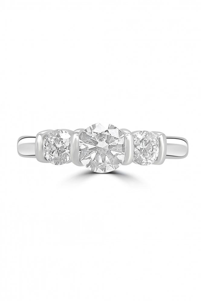 Plat 1x RBC Diamond 0.51ct w/ 2x RBC Diamond 0.50ct Bar Set 3 Stone Ring