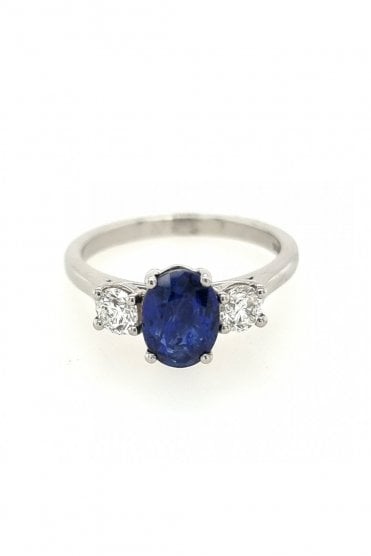 Platinium Blue Sapphire and Diamond Ring