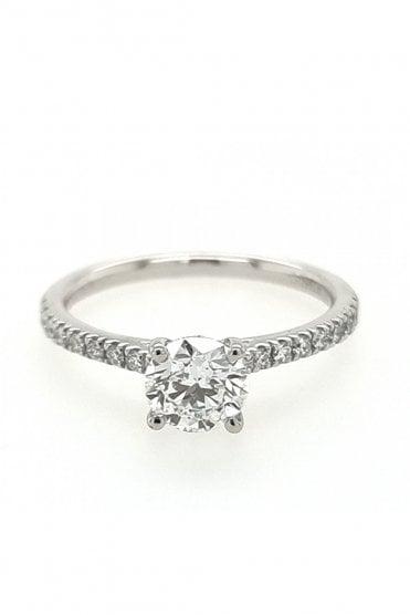 Platinum 0.85ct Single Round Brilliant Diamond Shoulders Set Ring