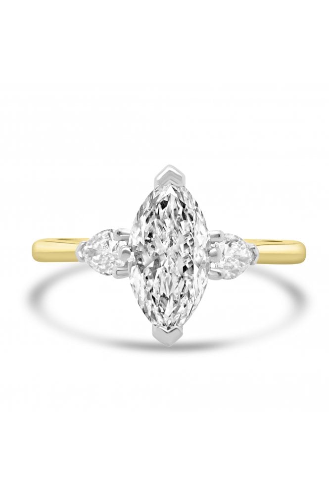Platinum & 18ct Yellow Gold 3 Stone Diamond Ring Marquise 1.01ct & Pear 0.28ct