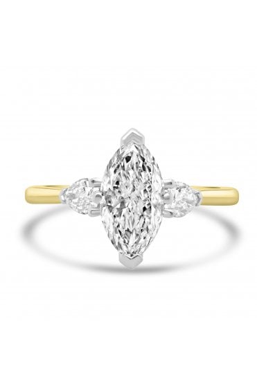 Platinum & 18ct Yellow Gold 3 Stone Diamond Ring Marquise 1.01ct & Pear 0.28ct