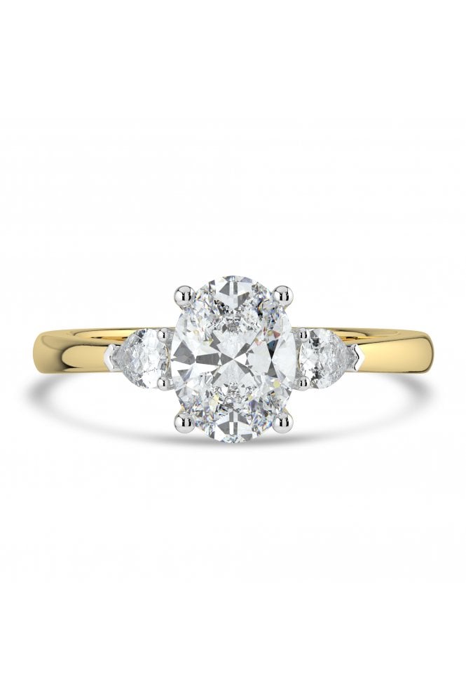Platinum & 18ct Yellow Gold 3 Stone Diamond Ring  Oval 1.20ct & Pear 0.28ct