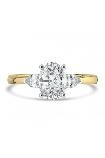 Platinum & 18ct Yellow Gold 3 Stone Diamond Ring  Oval 1.20ct & Pear 0.28ct