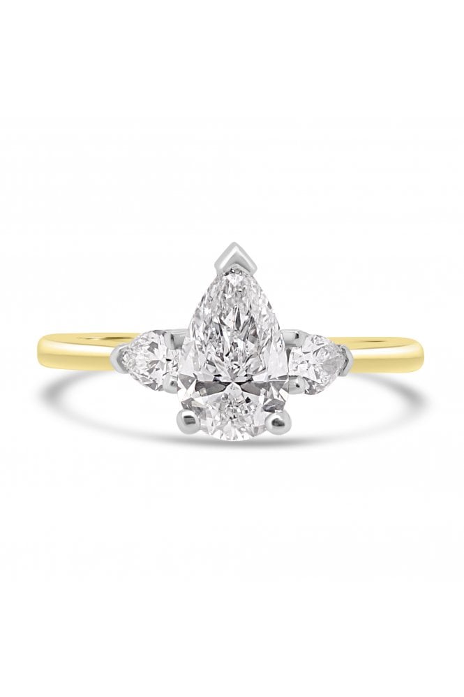 Platinum & 18ct Yellow Gold 3 Stone Diamond Ring Pear 0.73ct, 2 x Pear 0.24ct