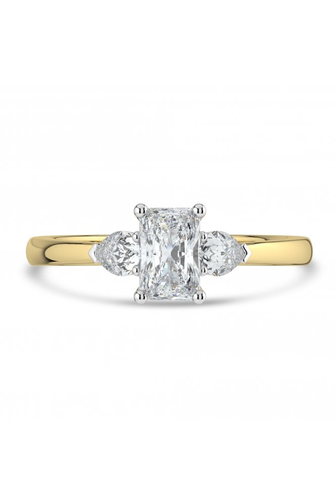 Platinum & 18ct Yellow Gold 3 Stone Diamond Ring Radiant 0.51ct & Pear 0.30ct