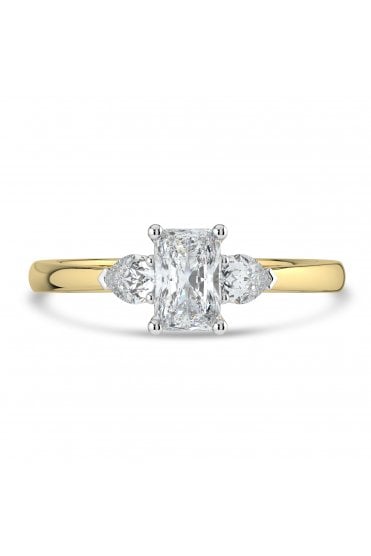 Platinum & 18ct Yellow Gold 3 Stone Diamond Ring Radiant 0.51ct & Pear 0.30ct