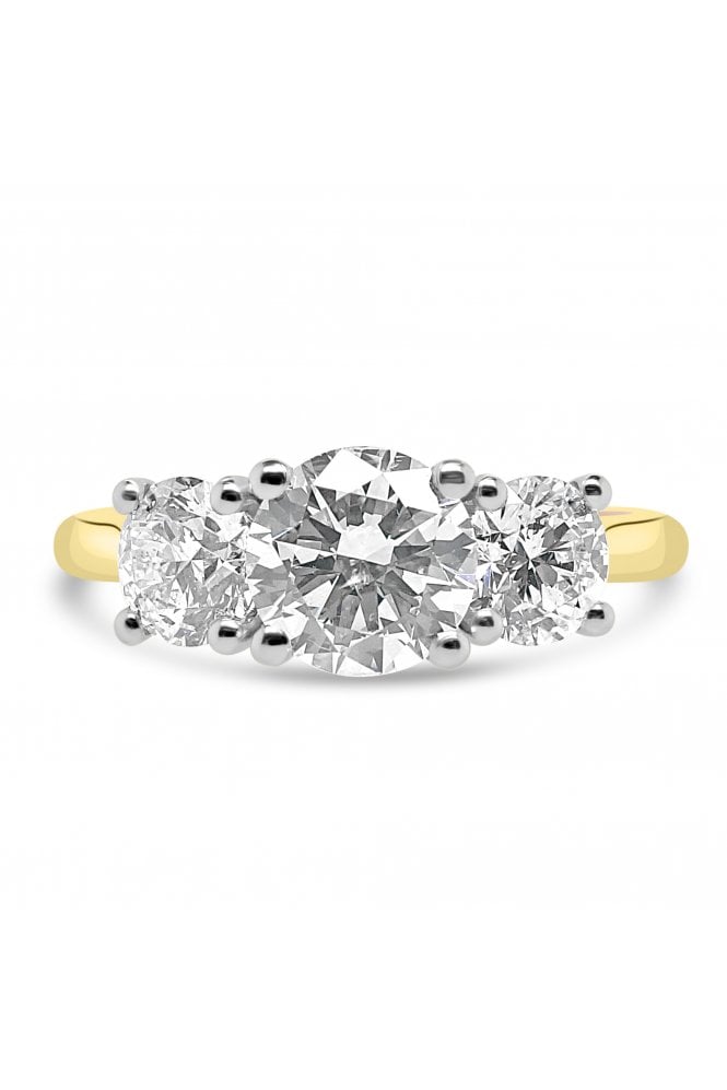 Platinum & 18ct Yellow Gold 3 Stone Diamond Ring Round Brilliant 2.91ct
