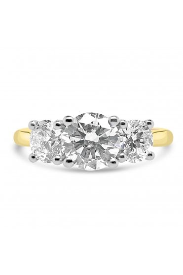 Platinum & 18ct Yellow Gold 3 Stone Diamond Ring Round Brilliant 2.91ct