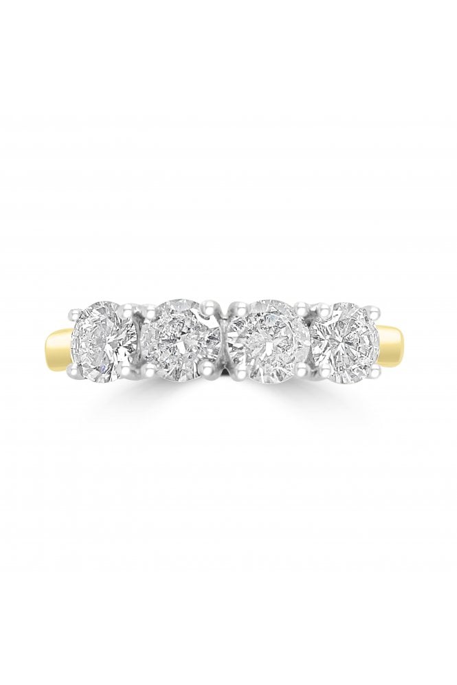 Platinum & 18ct Yellow Gold 4 Stone Diamond Ring Round Brilliant 1.64ct