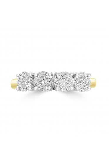 Platinum & 18ct Yellow Gold 4 Stone Diamond Ring Round Brilliant 1.64ct