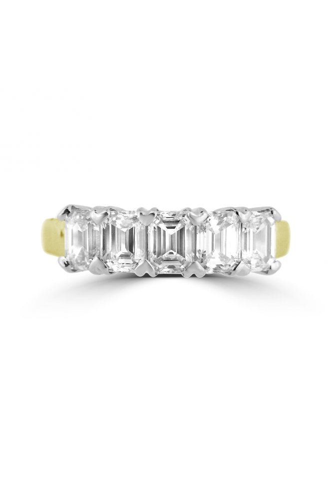 Platinum & 18ct Yellow Gold 5 Stone Diamond Ring Emerald Cut 2.50ct