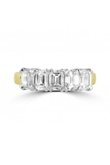 Platinum & 18ct Yellow Gold 5 Stone Diamond Ring Emerald Cut 2.50ct