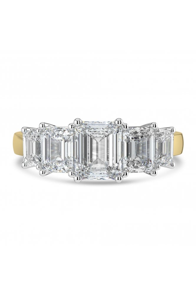 Platinum & 18ct Yellow Gold 5 Stone Diamond Ring Emerald Cut 2.71ct