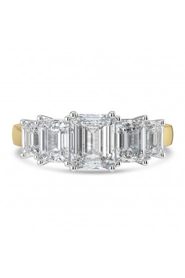 Platinum & 18ct Yellow Gold 5 Stone Diamond Ring Emerald Cut 2.71ct