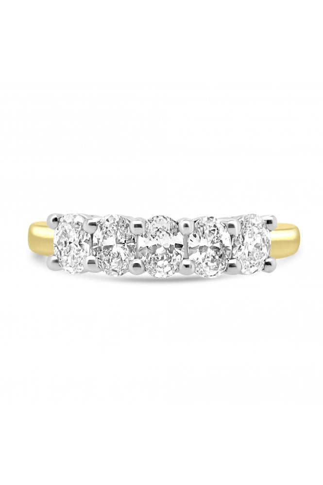 Platinum & 18ct Yellow Gold 5 Stone Diamond Ring Oval 0.74ct