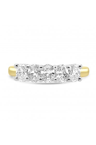 Platinum & 18ct Yellow Gold 5 Stone Diamond Ring Oval 0.74ct