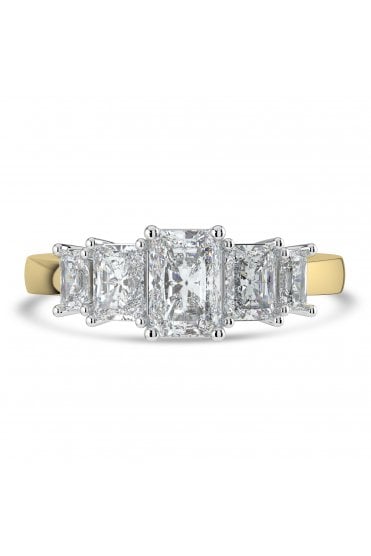 Platinum & 18ct Yellow Gold 5 Stone Diamond Ring Radiant 2.73ct