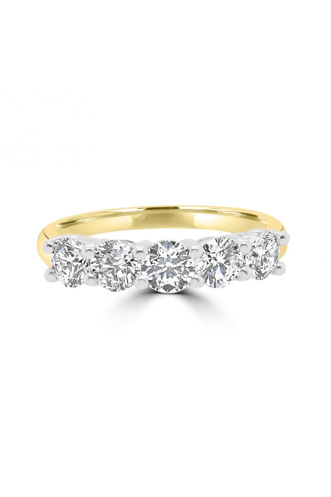 Platinum & 18ct Yellow Gold 5 Stone Diamond Ring Round Brilliant 1.00ct