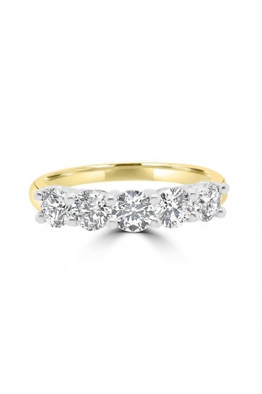 Platinum & 18ct Yellow Gold 5 Stone Diamond Ring Round Brilliant 1.00ct