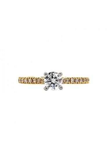 Platinum & 18ct Yellow Gold Diamond Shoulder Single Stone Ring Platinum & 18ct Yellow Gold Claw Set