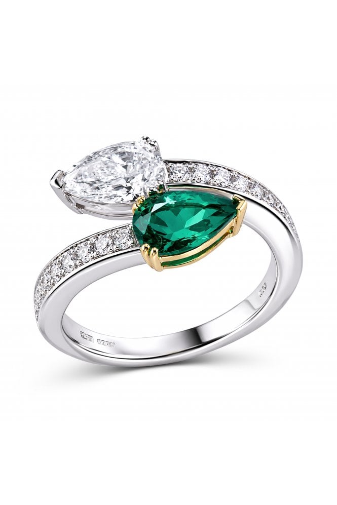 Platinum & 18ct Yellow Gold Emerald & Diamond Crossover Ring