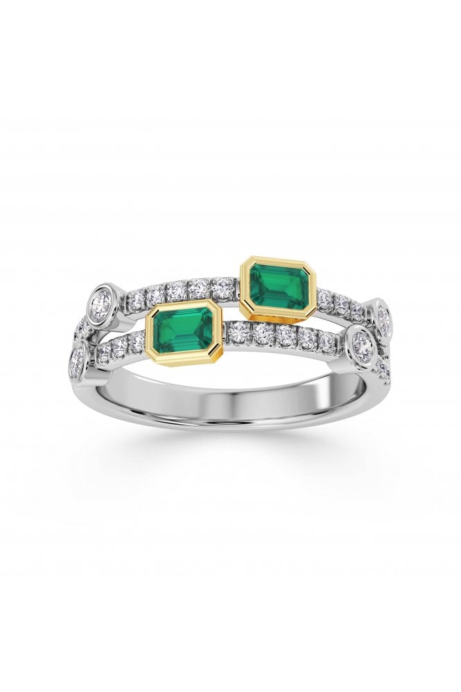 Platinum & 18ct Yellow Gold Emerald & Diamond Ring Emerald 18ct Yellow Gold Rub-over Set