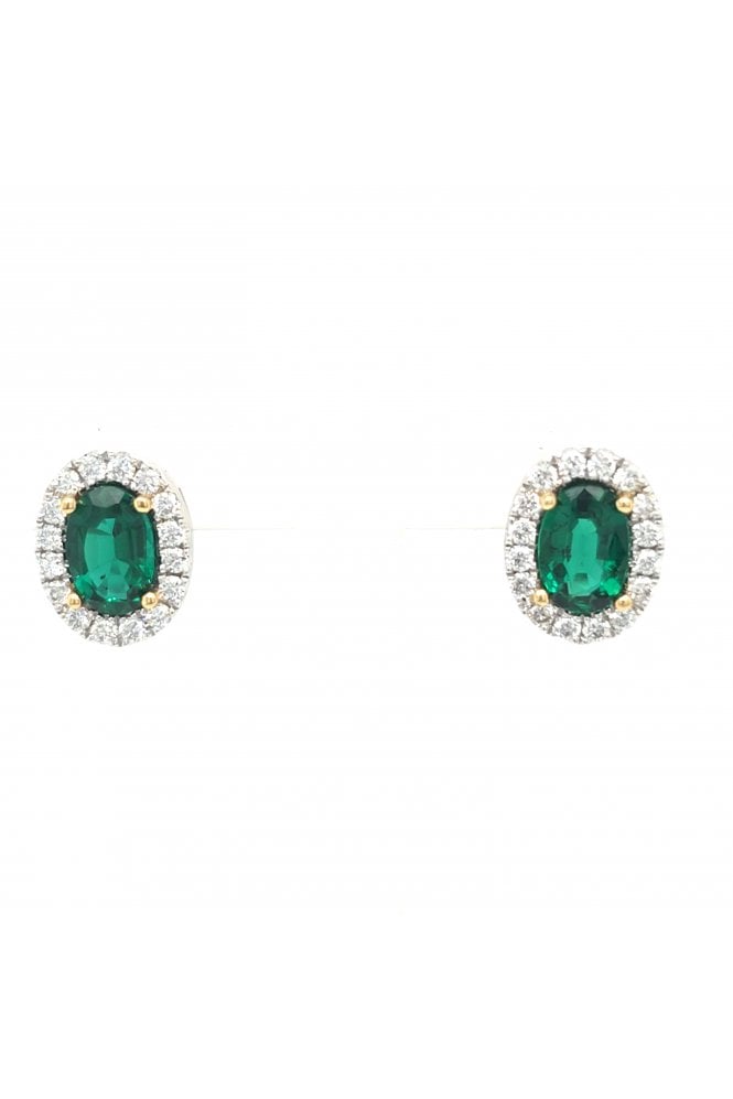 Platinum & 18ct Yellow Gold Emerald & Diamond Stud Earrings