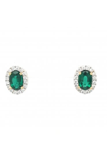 Platinum & 18ct Yellow Gold Emerald & Diamond Stud Earrings