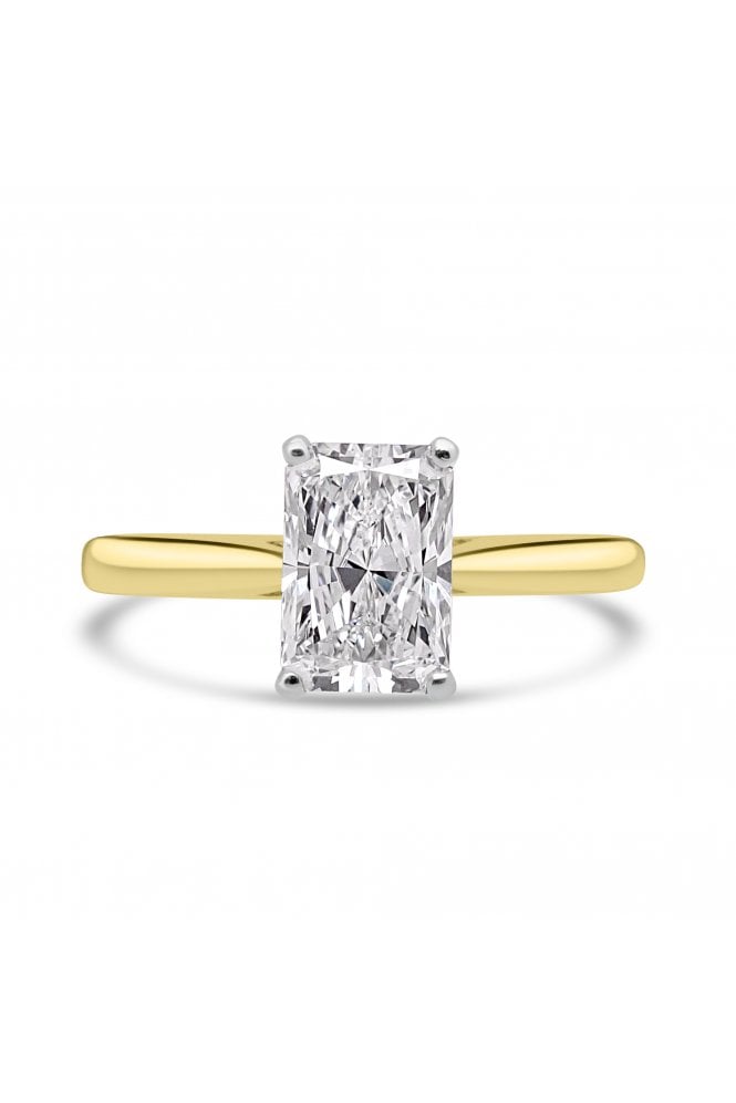 Platinum & 18ct Yellow Gold Single Stone Bridge Diamond Ring Radiant 1.20ct & Round Brilliant 0.06ct