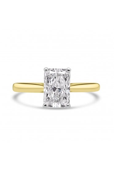 Platinum & 18ct Yellow Gold Single Stone Bridge Diamond Ring Radiant 1.20ct & Round Brilliant 0.06ct