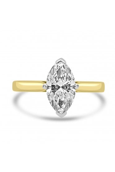 Platinum & 18ct Yellow Gold Single Stone Diamond Ring Marquise 0.90ct