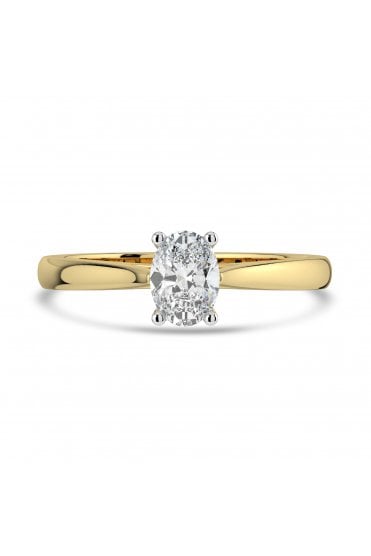 Platinum & 18ct Yellow Gold Single Stone Diamond Ring Oval 0.70ct