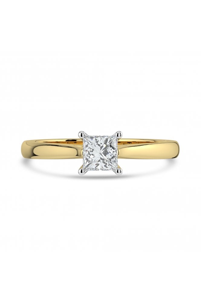 Platinum & 18ct Yellow Gold Single Stone Ring Diamond Cut Princess 0.70ct