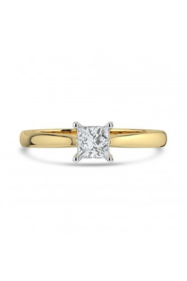 Platinum & 18ct Yellow Gold Single Stone Ring Diamond Cut Princess 0.70ct