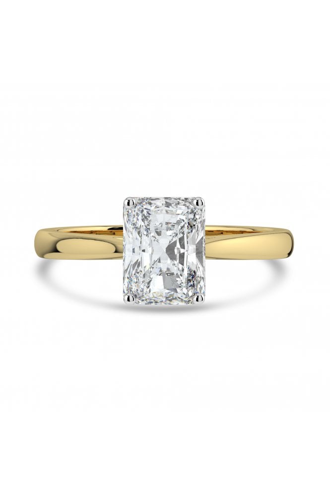 Platinum & 18ct Yellow Gold Single Stone Ring Diamond Cut Radiant 1.00ct